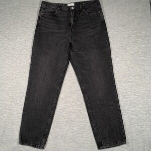 Zara Jeans Womens 12 Gray High Rise Tapered Leg Charcoal Wash Stretch Denim